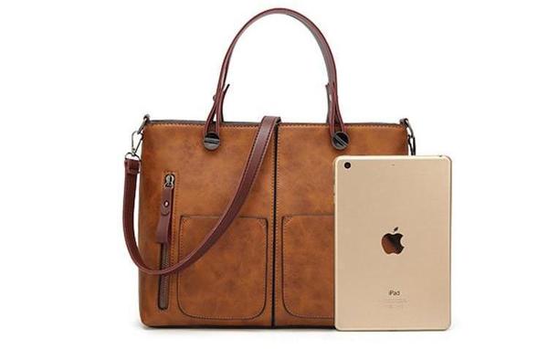 Cera - Double Front Pocket Vintage Tote Handbag