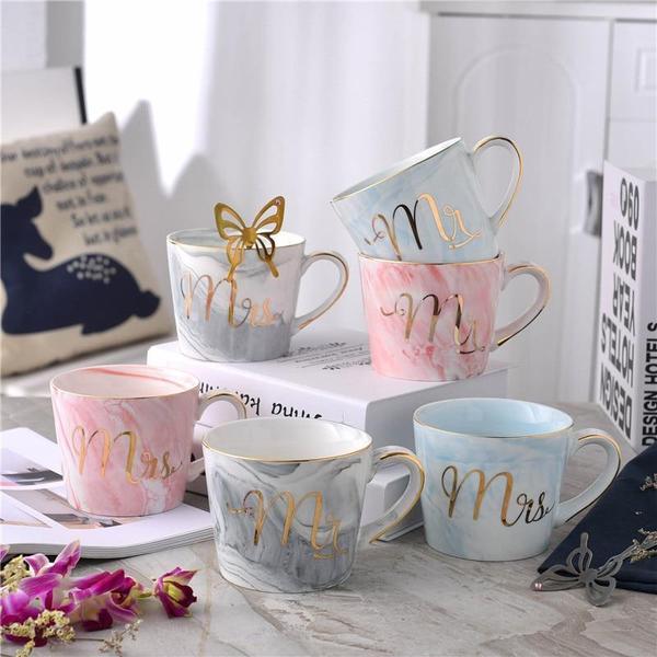 Marble Porcelain Mr & Mrs Coffee Mugs