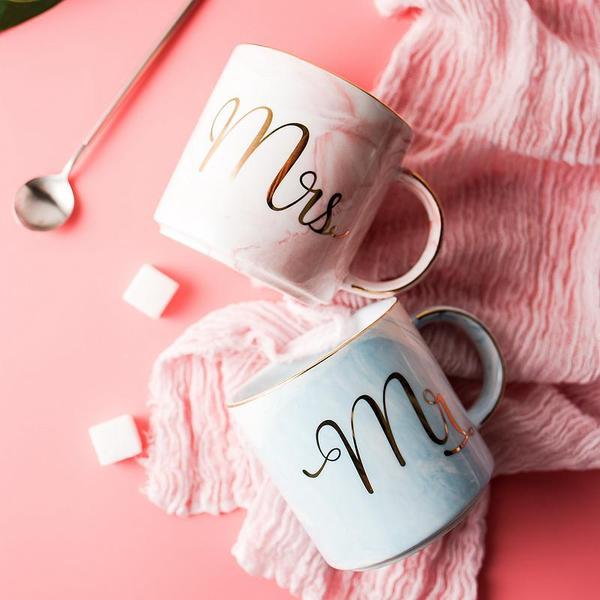 Marble Porcelain Mr & Mrs Coffee Mugs