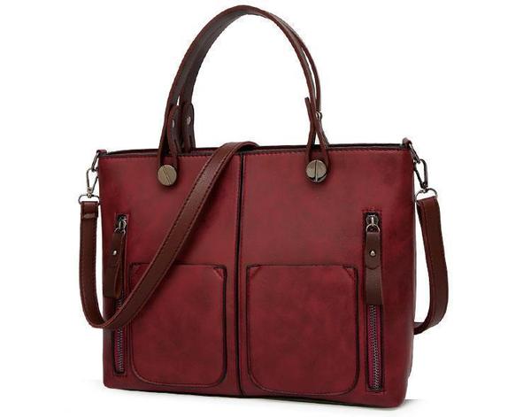 Cera - Double Front Pocket Vintage Tote Handbag