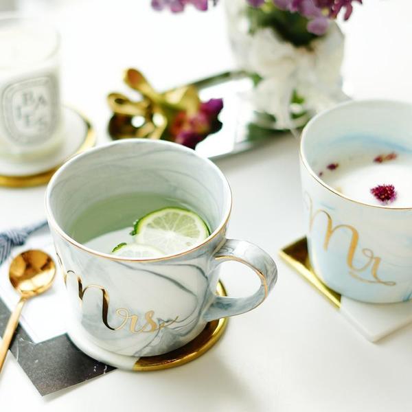 Marble Porcelain Mr & Mrs Coffee Mugs