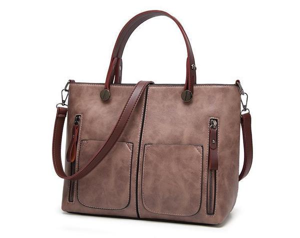 Cera - Double Front Pocket Vintage Tote Handbag