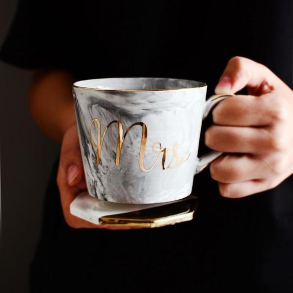 Marble Porcelain Mr & Mrs Coffee Mugs