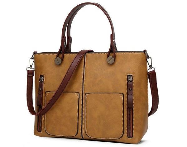 Cera - Double Front Pocket Vintage Tote Handbag
