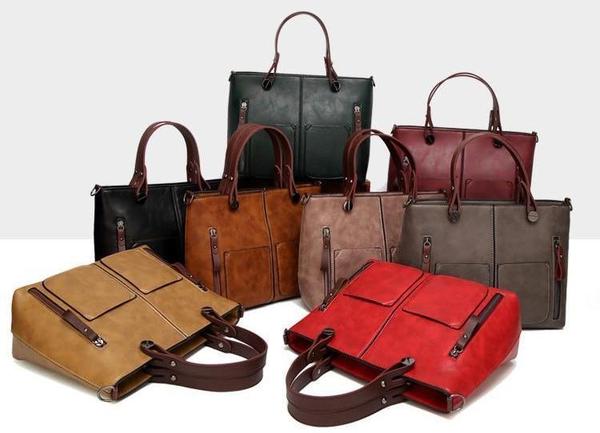 Cera - Double Front Pocket Vintage Tote Handbag