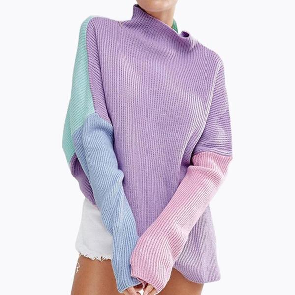 Violet - Pastel Color Block Oversized Sweater