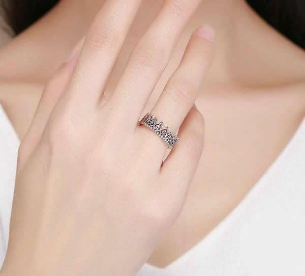 Sterling Silver Pink Crown Heart Ring