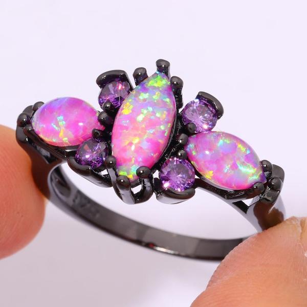 Pink Fire Opal Ameythst Ring