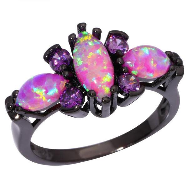 Pink Fire Opal Ameythst Ring