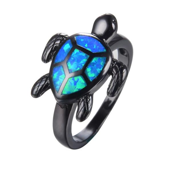 Blue Fire Opal Turtle Ring