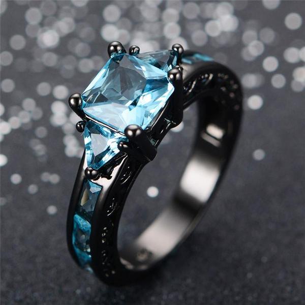 Aquamarine Gemstone Ring - 10kt Black Gold Plated
