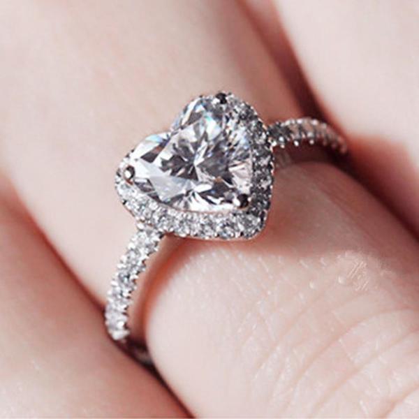 Silver Plated Crystal Love Heart Shaped Ring