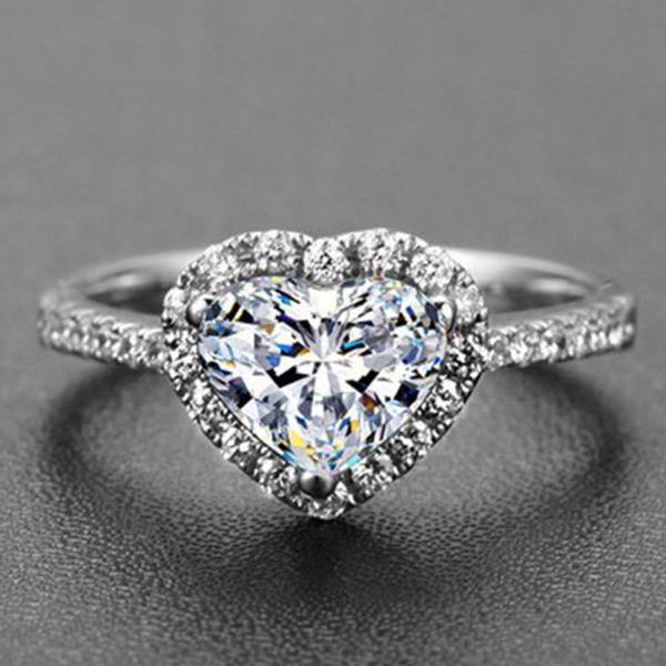 Silver Plated Crystal Love Heart Shaped Ring