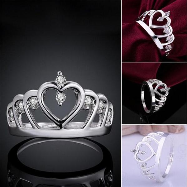 Silver Princess Crown 925 Austrian Crystal Ring