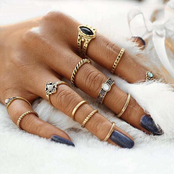 12 Piece Stack Boho Crystal Rings