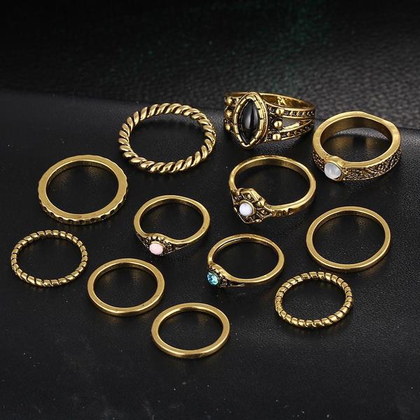 12 Piece Stack Boho Crystal Rings