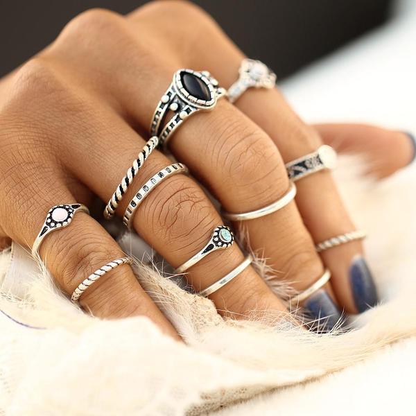 12 Piece Stack Boho Crystal Rings