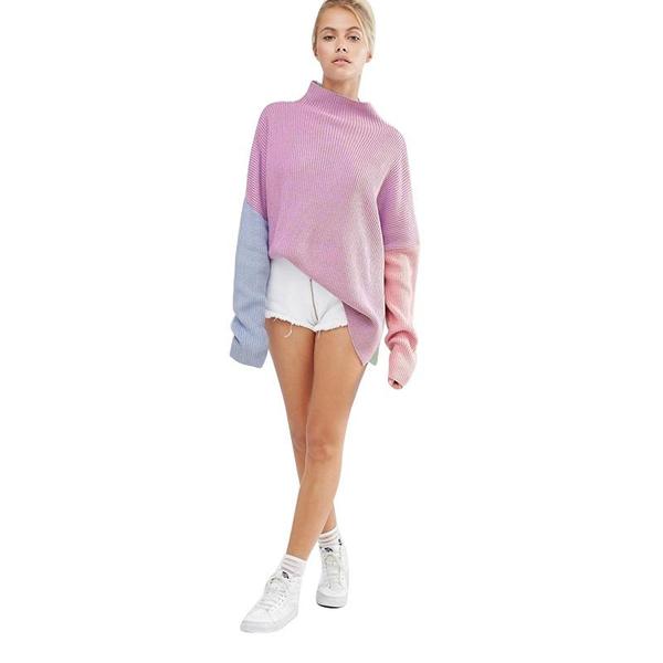 Violet - Pastel Color Block Oversized Sweater