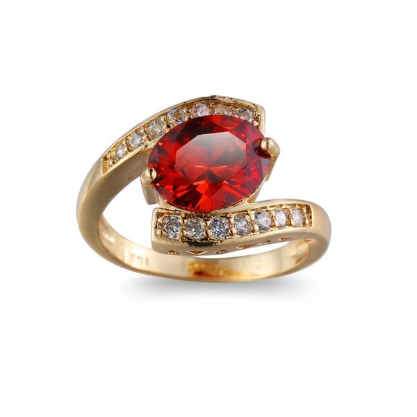Red Jewel Center Geometric Shaped Gold Ring