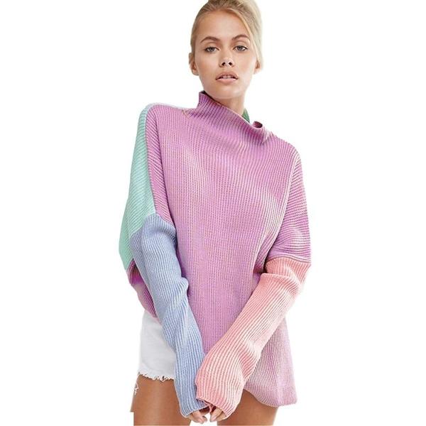 Violet - Pastel Color Block Oversized Sweater