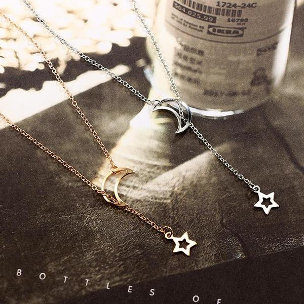 Moon & Star Hanging Drop Necklace