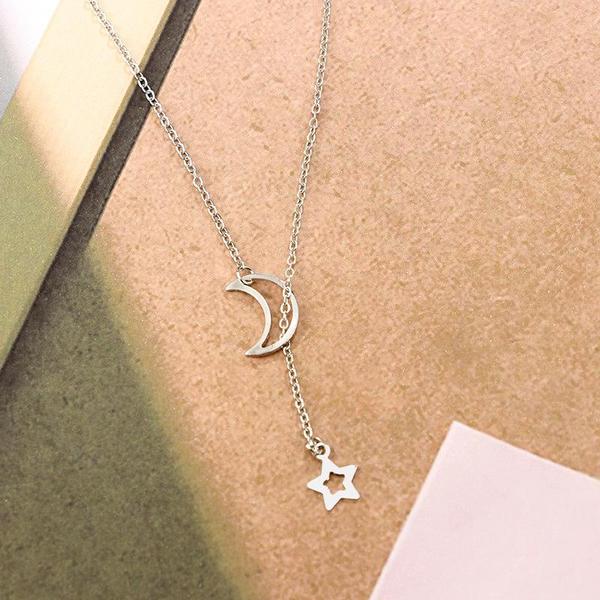 Moon & Star Hanging Drop Necklace