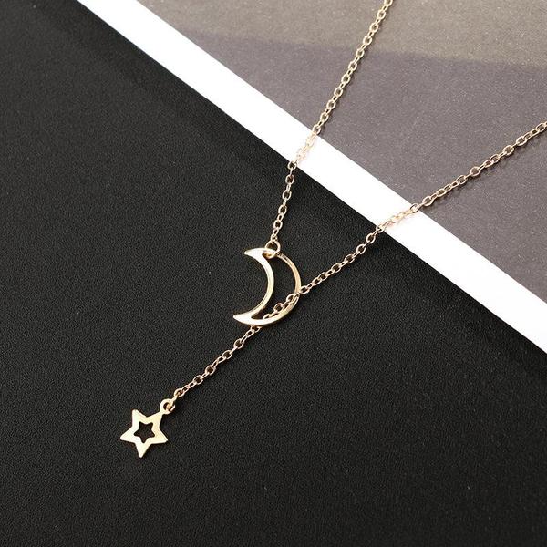 Moon & Star Hanging Drop Necklace