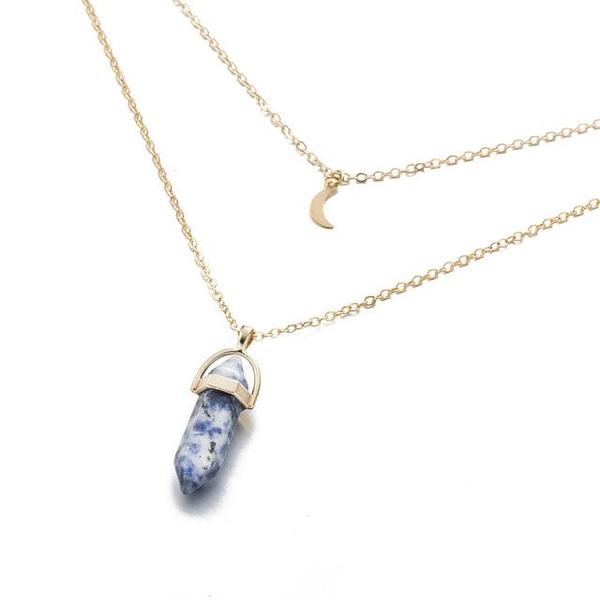 Multi Layered Moon & Crystal Drop Pendant Necklace
