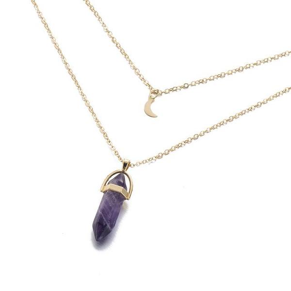 Multi Layered Moon & Crystal Drop Pendant Necklace