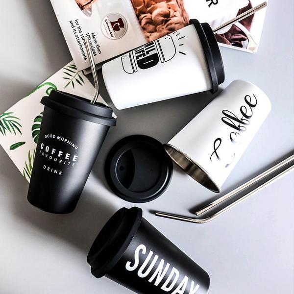 Travel Mug with Lid & Reusable Straw