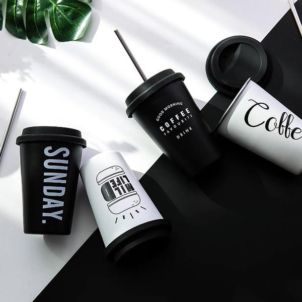 Travel Mug with Lid & Reusable Straw