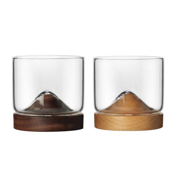 Houston - Wooden Base Whiskey Mountain Glass
