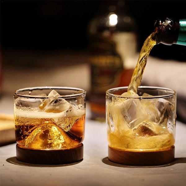 Houston - Wooden Base Whiskey Mountain Glass
